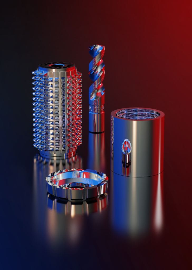 Vibenite metal products in blue and red light