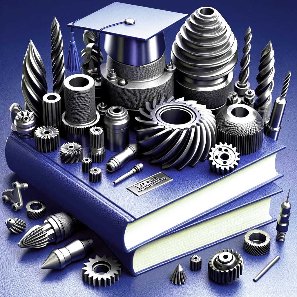 Thesis opportunities 1 DALL·E 2023 11 14 16.42.00 VBN Blue A composition featuring industrial 3D printed metal objects such as drill bits shaper cutters blasting nozzles and gear hobs. These items should di kopiera